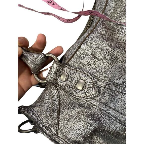 Frye Melissa Satchel/Crossbody Bag Distressed Leather Metallic Gray MSRP $388 - Picture 16 of 16